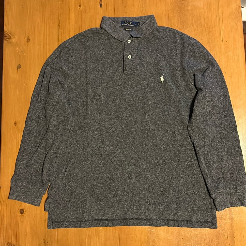 Polo Ralph Lauren, gray, long sleeve, collared, large